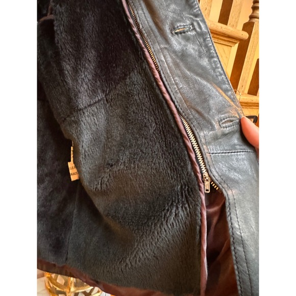 VTG Fantastic Intl. Mens Black Leather Coat Sz 46 LG Longline Zip Out Fur Lining - Picture 9 of 16